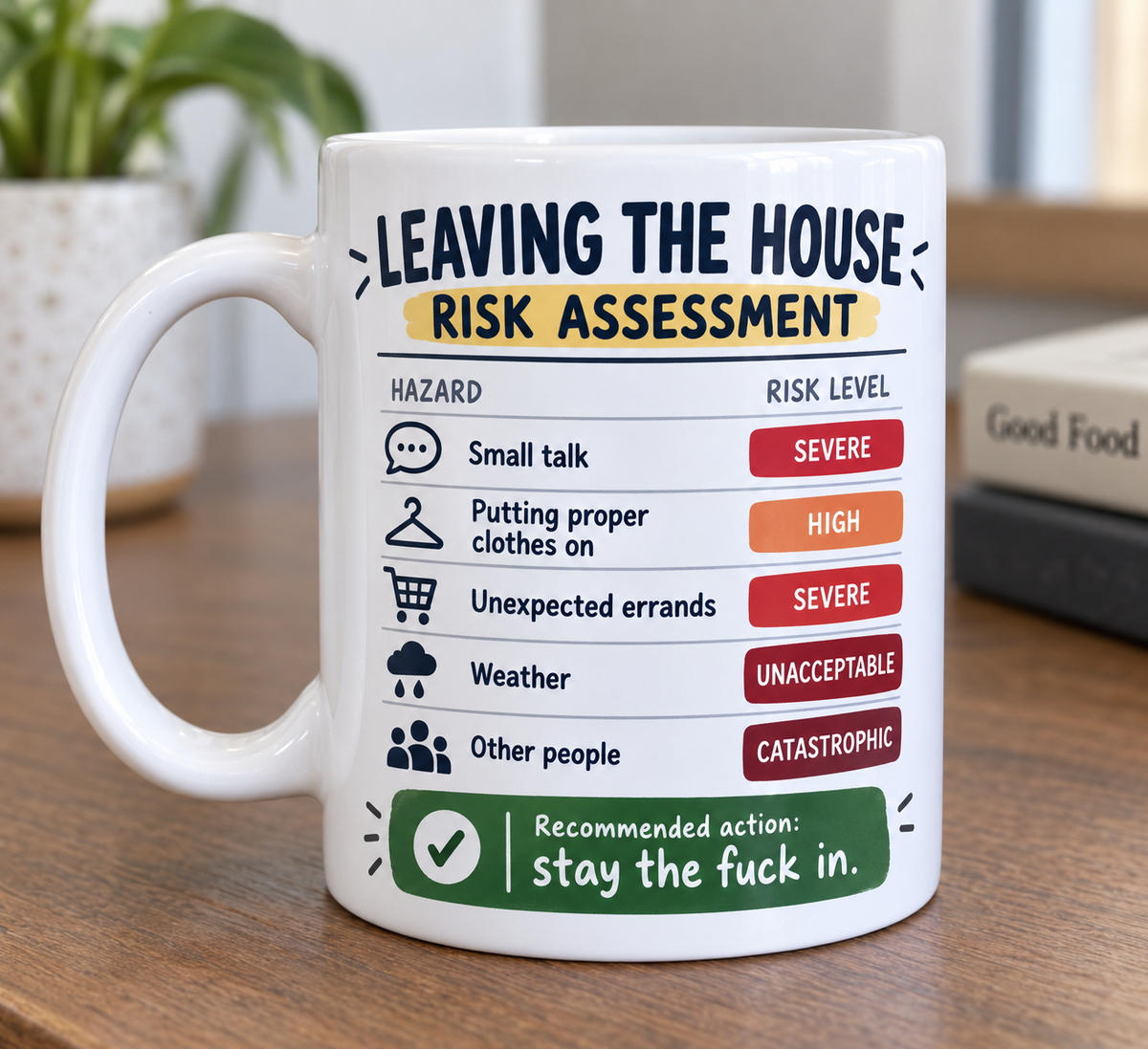 Leaving the House Risk Assessment funny introvert mug