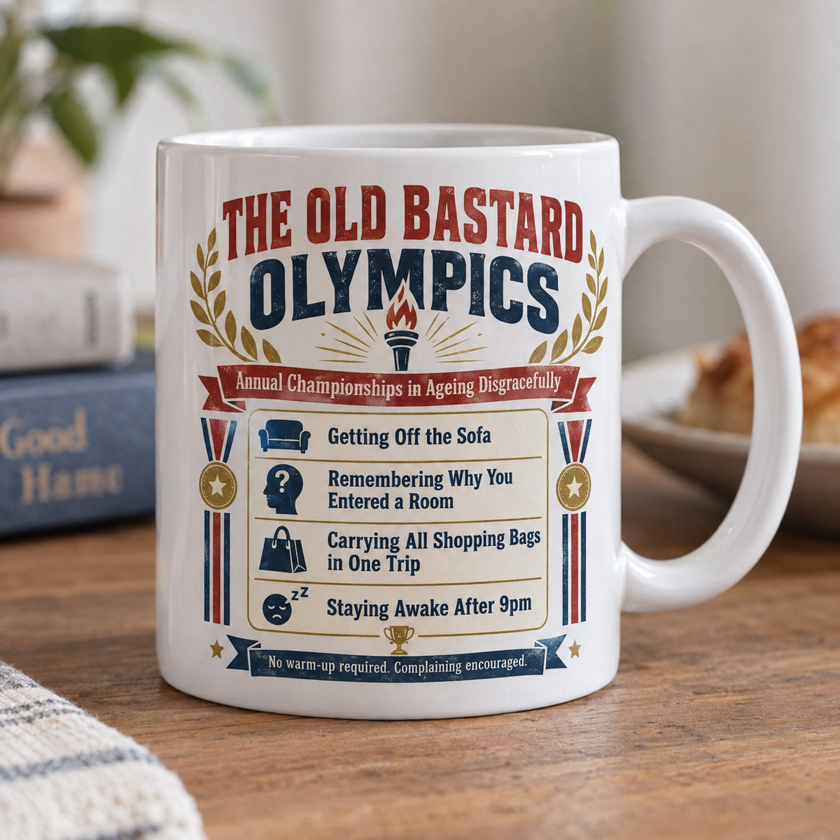 Retro ageing Olympics funny mug