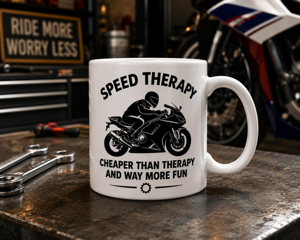 Speed Therapy Funny Motorcycle Mug | Biker Coffee Mug | Motorbike Gift | Funny Motorcyclist Mug | Gift for Motorcycle Riders 