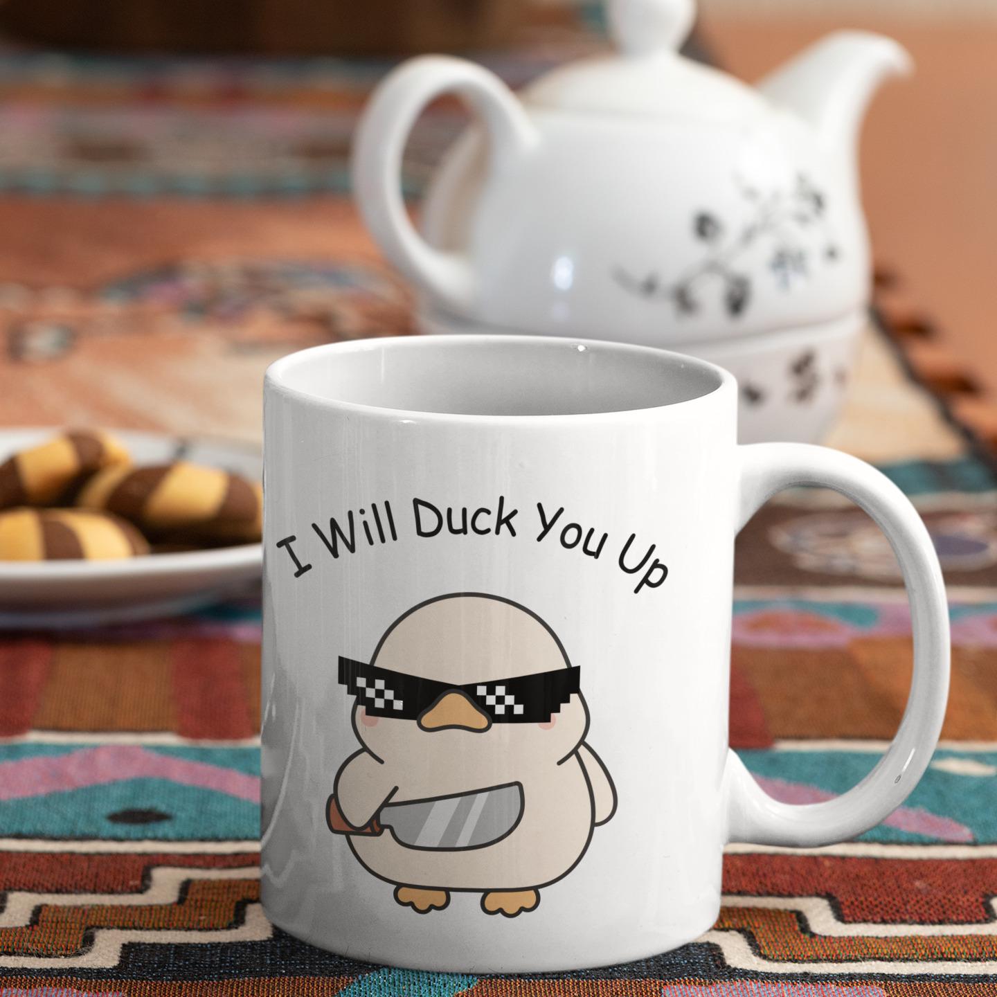 Funny Duck Mug – Cartoon Style Ceramic Coffee Cup – Novelty Gift