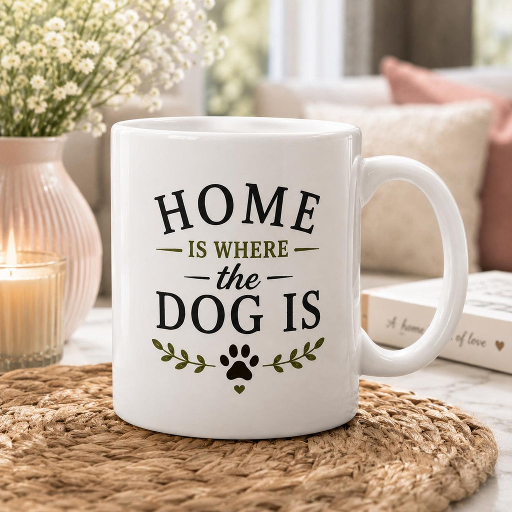 Home Is Where The Dog Is Mug | Funny Dog Lover Gift | Ceramic Coffee Mug | Gift for Dog Mum, Dog Dad, Pet Owner | 11oz Tea Cu