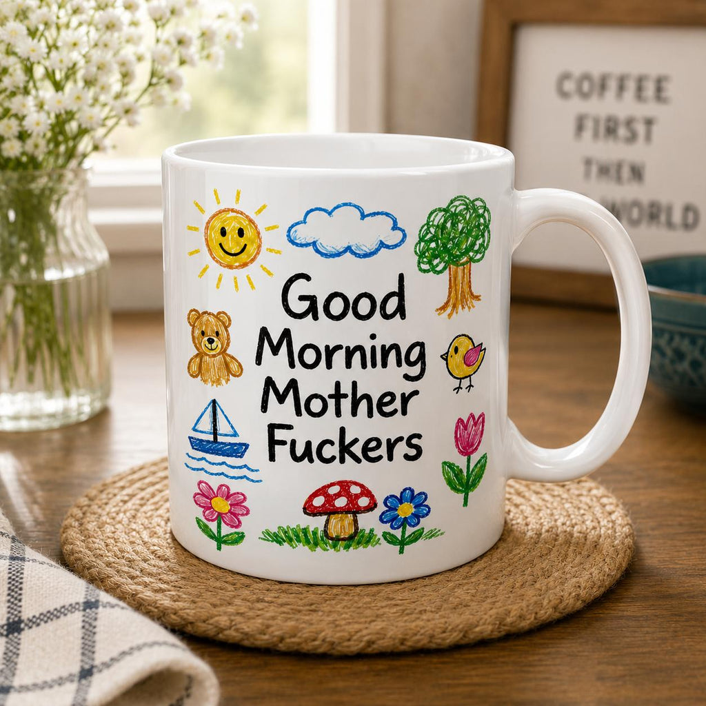 Funny Good Morning Mug – Rude Adult Humour Coffee Cup – Cheeky Novelty Gift for Mum, Dad, Friend, Colleague or Morning Coffee