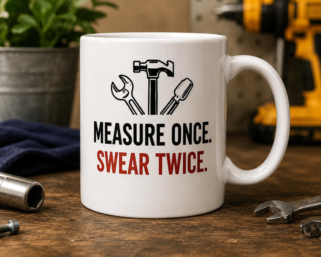 Measure Once Swear Twice Mug | Funny Carpenter Mug | DIY Gift | Builder Coffee Mug | Tradesman Gift | Woodworker Ceramic Mug 