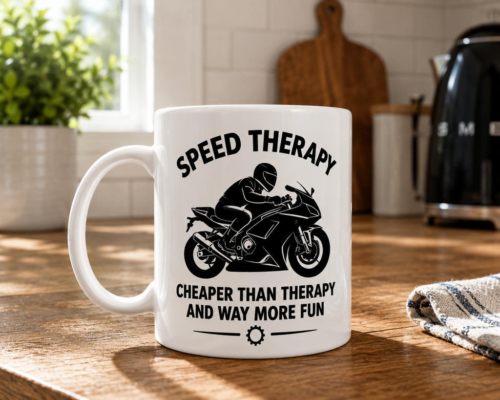 Speed Therapy Funny Motorcycle Mug | Biker Coffee Mug | Motorbike Gift | Funny Motorcyclist Mug | Gift for Motorcycle Riders 
