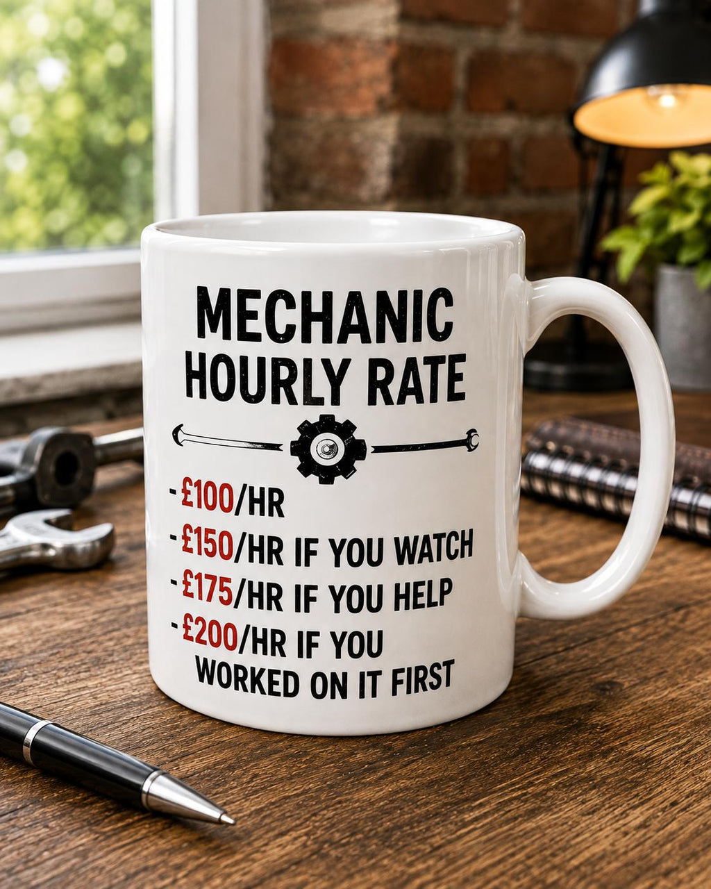 Funny Mechanic Mug – Mechanic Hourly Rate – Garage Workshop Gift for Mechanic