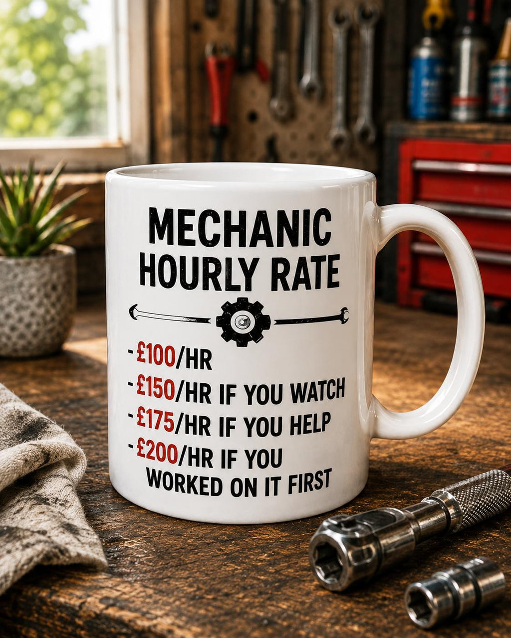 Funny Mechanic Mug – Mechanic Hourly Rate – Garage Workshop Gift for Mechanic