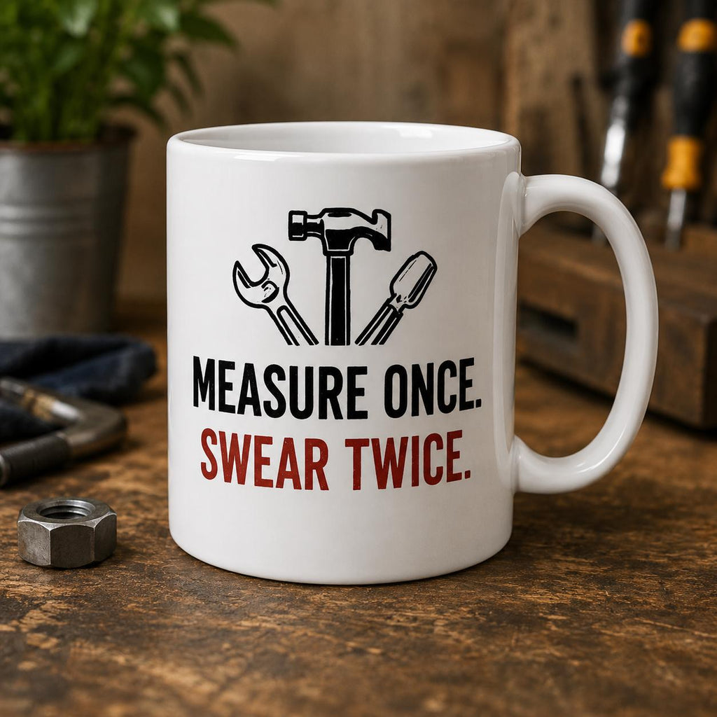 Measure Once Swear Twice Mug | Funny Carpenter Mug | DIY Gift | Builder Coffee Mug | Tradesman Gift | Woodworker Ceramic Mug 