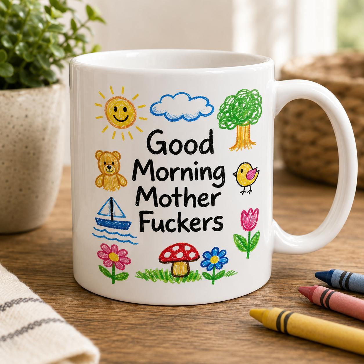 Funny Good Morning Mug – Rude Adult Humour Coffee Cup – Cheeky Novelty Gift for Mum, Dad, Friend, Colleague or Morning Coffee
