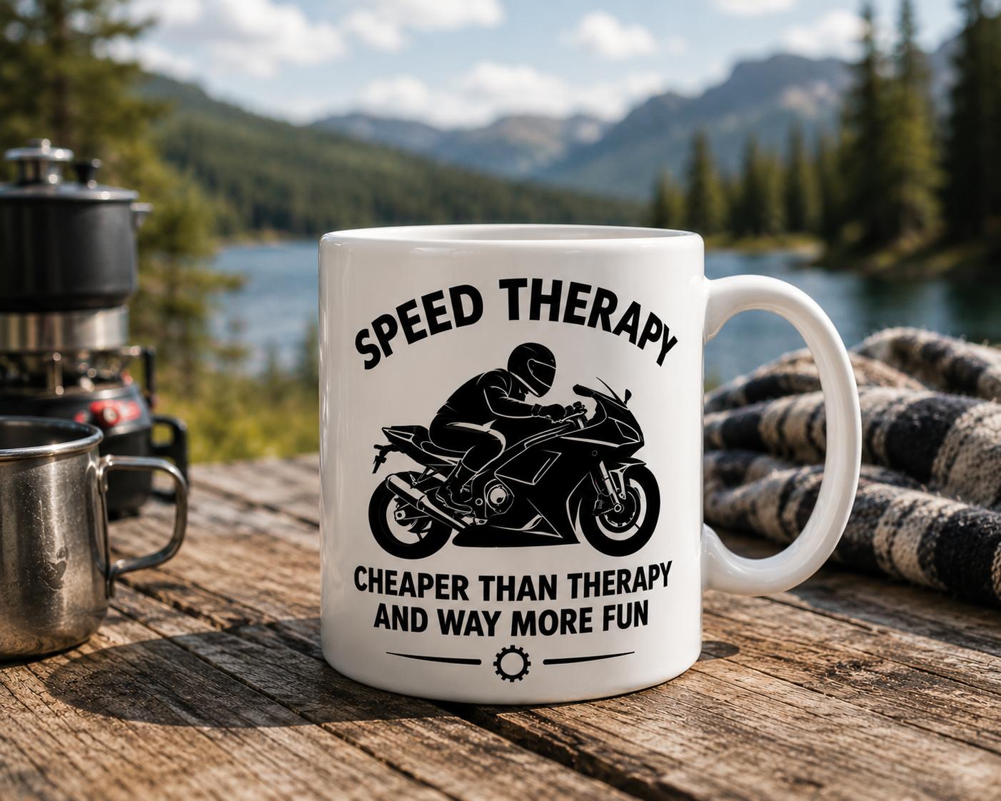 Speed Therapy Funny Motorcycle Mug | Biker Coffee Mug | Motorbike Gift | Funny Motorcyclist Mug | Gift for Motorcycle Riders 