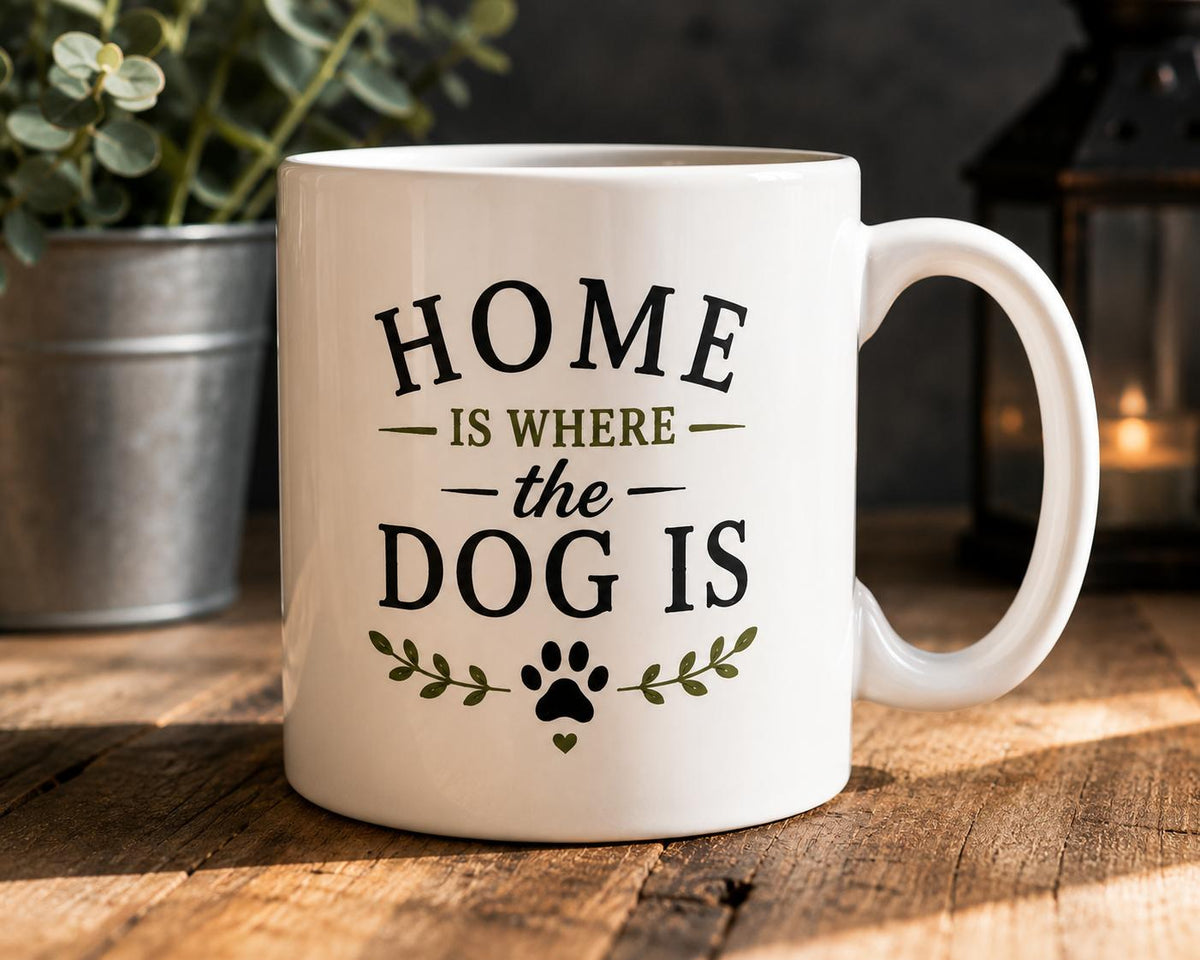 Home Is Where The Dog Is Mug | Funny Dog Lover Gift | Ceramic Coffee Mug | Gift for Dog Mum, Dog Dad, Pet Owner | 11oz Tea Cu