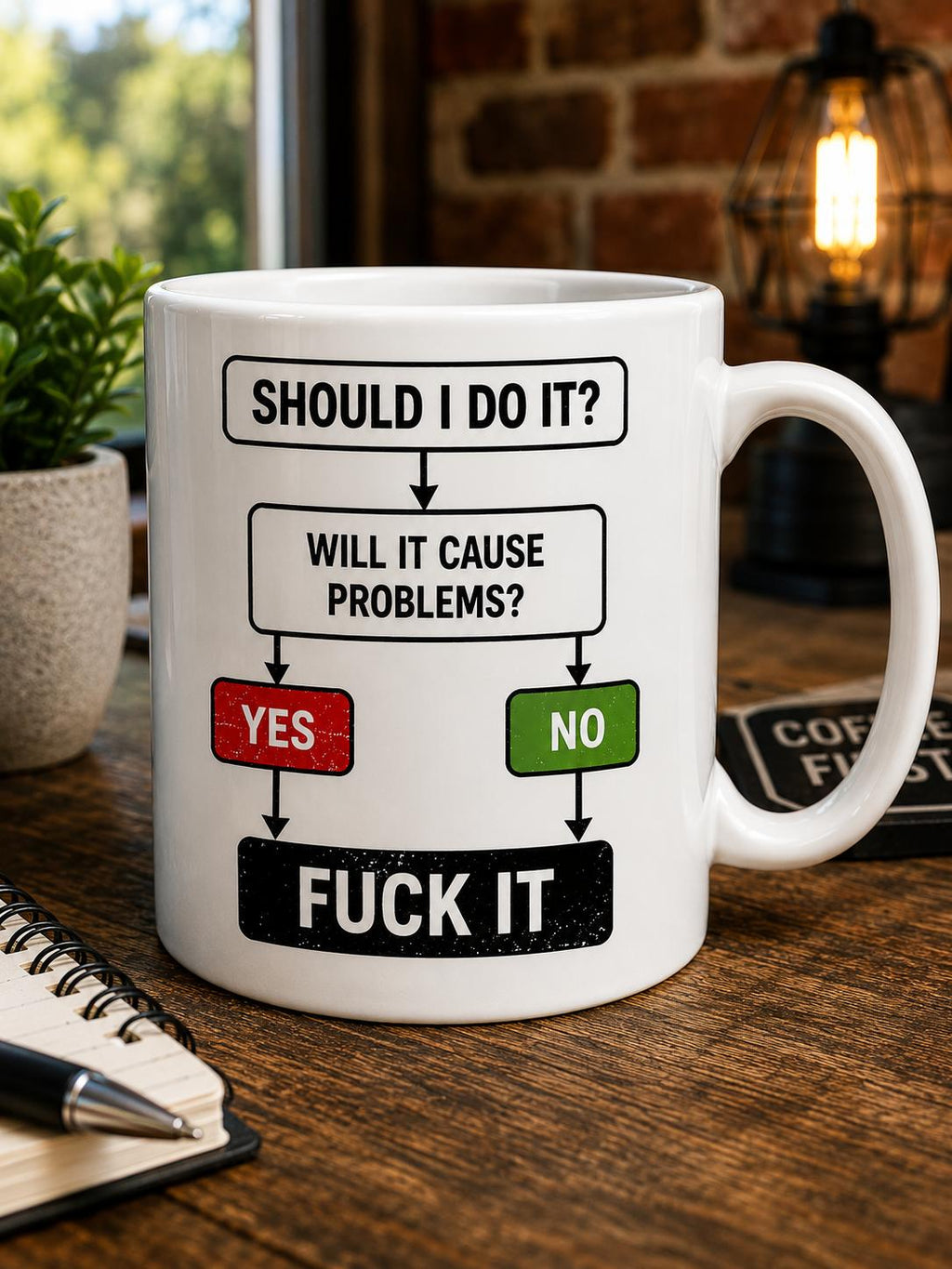 Funny Adult Humour Mug – Should I Do It? Sarcastic Rude Coffee Cup – Novelty Gift for Him Her Friends Work Colleague