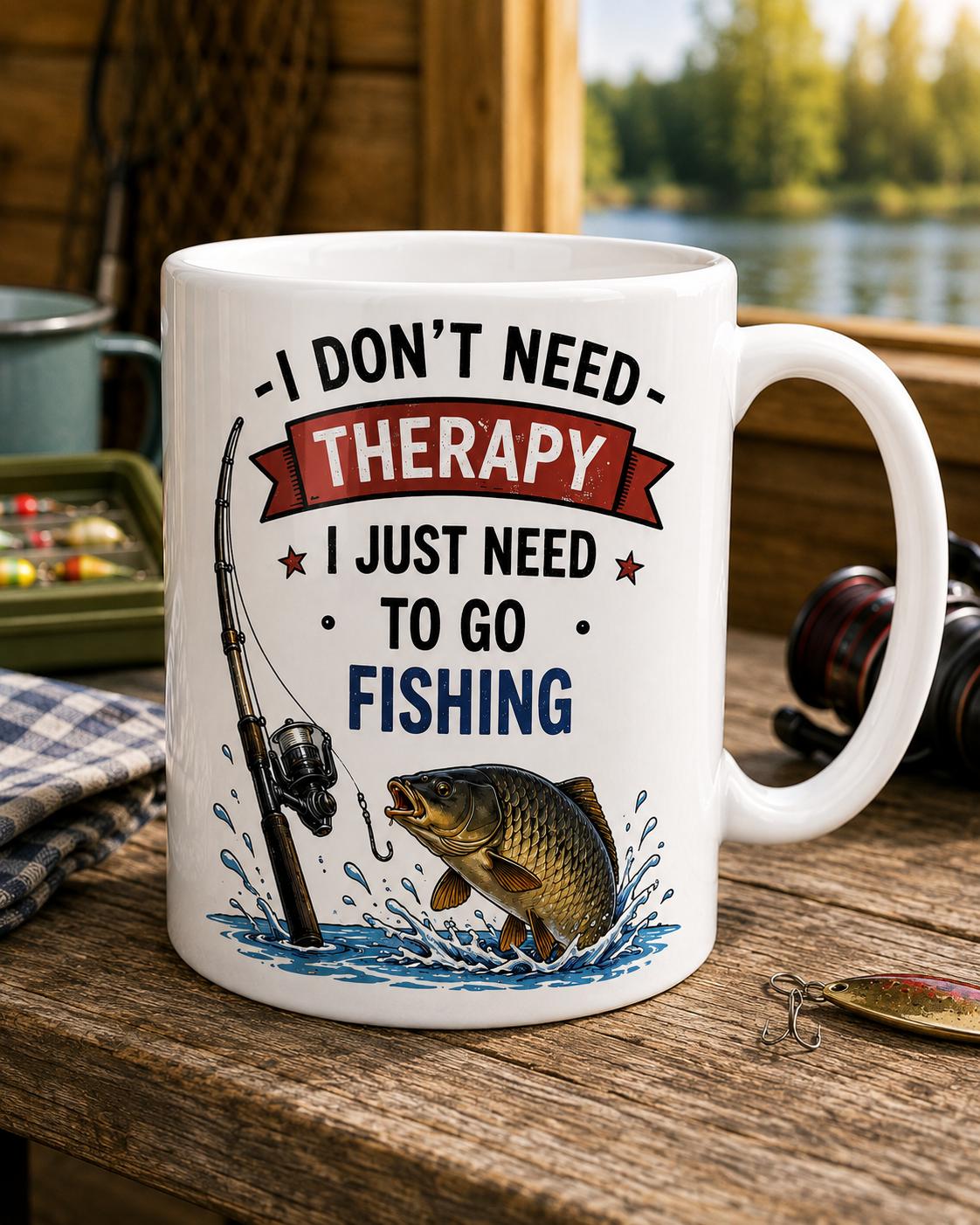 Funny Fishing Mug for Men I Don't Need Therapy Rude Fisherman Gift Perfect for Anglers and Humor Lovers