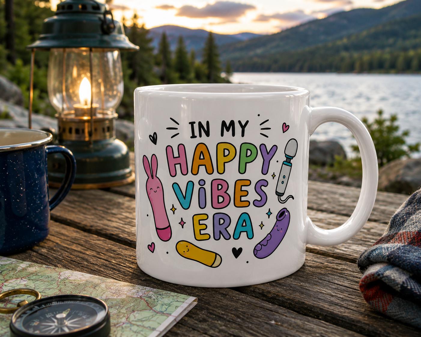 In My Happy Vibes Era Mug | Funny Adult Humor Coffee Mug | Cute Novelty Ceramic Tea Cup | Gift for Friends | Colorful Retro M