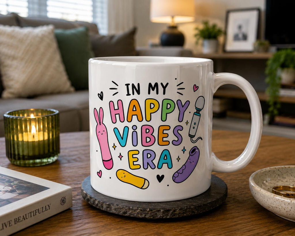 In My Happy Vibes Era Mug | Funny Adult Humor Coffee Mug | Cute Novelty Ceramic Tea Cup | Gift for Friends | Colorful Retro M