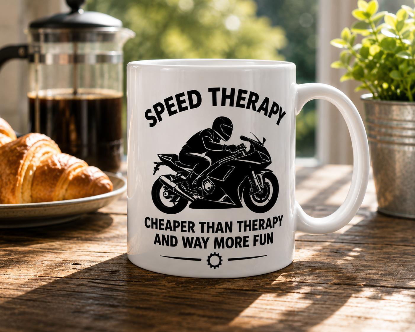 Speed Therapy Funny Motorcycle Mug | Biker Coffee Mug | Motorbike Gift | Funny Motorcyclist Mug | Gift for Motorcycle Riders 