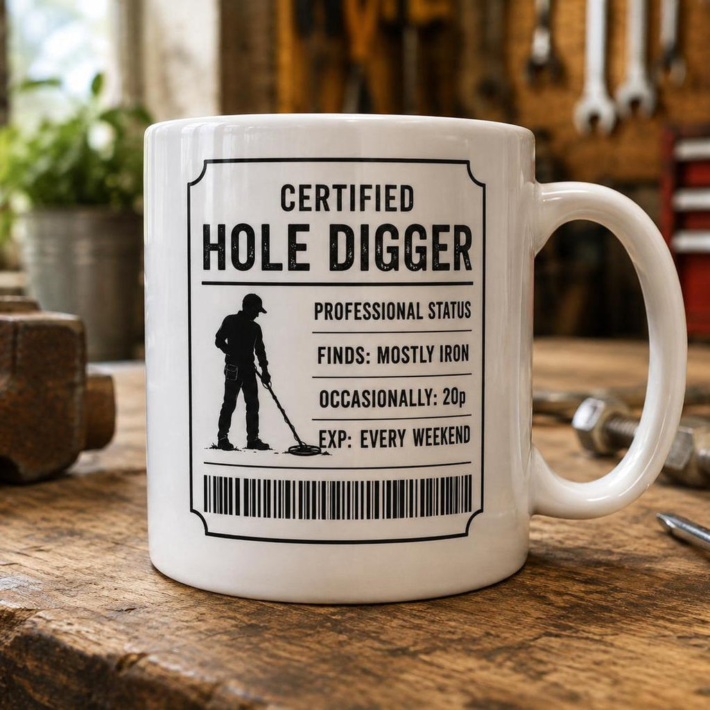 Metal Detecting Mug – Certified Hole Digger – Funny Metal Detectorist Gift – Treasure Hunting Mug – Gift for Metal Detecting 
