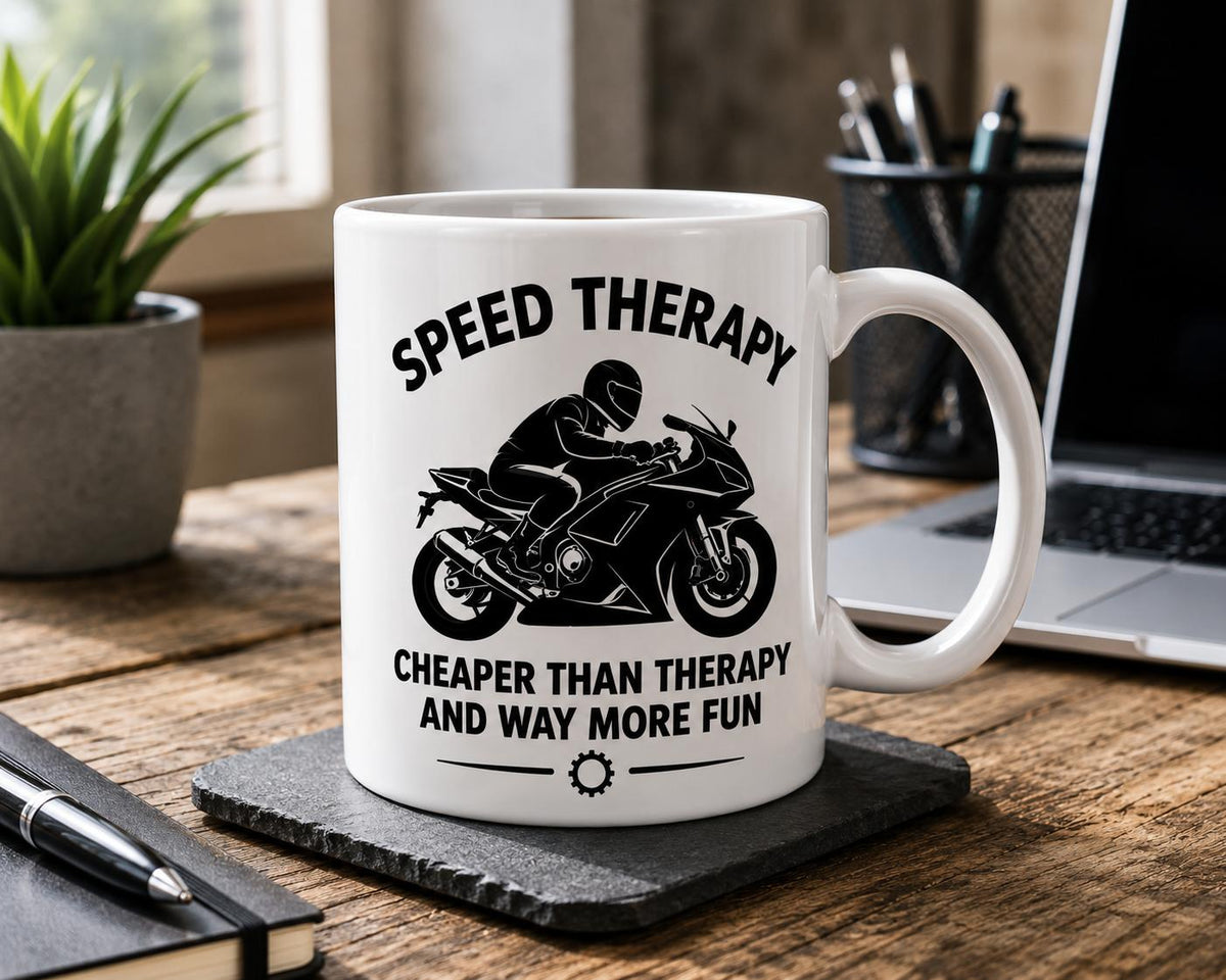 Speed Therapy Funny Motorcycle Mug | Biker Coffee Mug | Motorbike Gift | Funny Motorcyclist Mug | Gift for Motorcycle Riders 