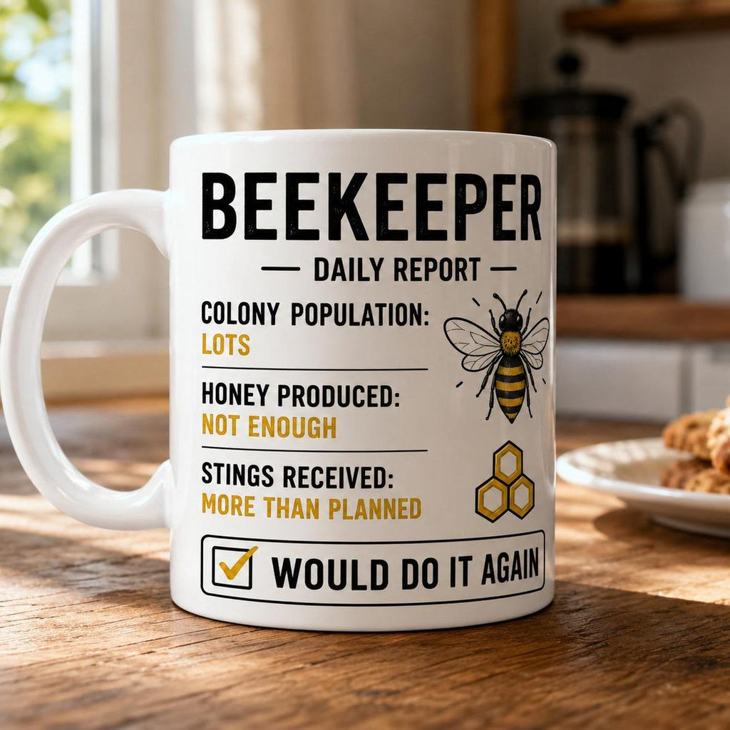 Beekeeper Mug – Funny Beekeeping Gift – Bee Keeper Daily Report Coffee Mug – Gift for Beekeeper – Bee Lover Present