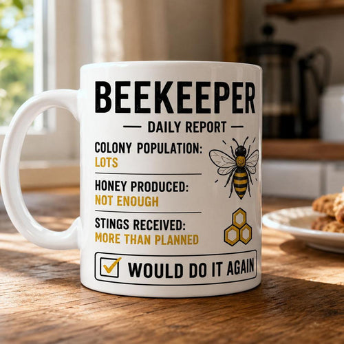 Beekeeper Mug – Funny Beekeeping Gift – Bee Keeper Daily Report Coffee Mug – Gift for Beekeeper – Bee Lover Present