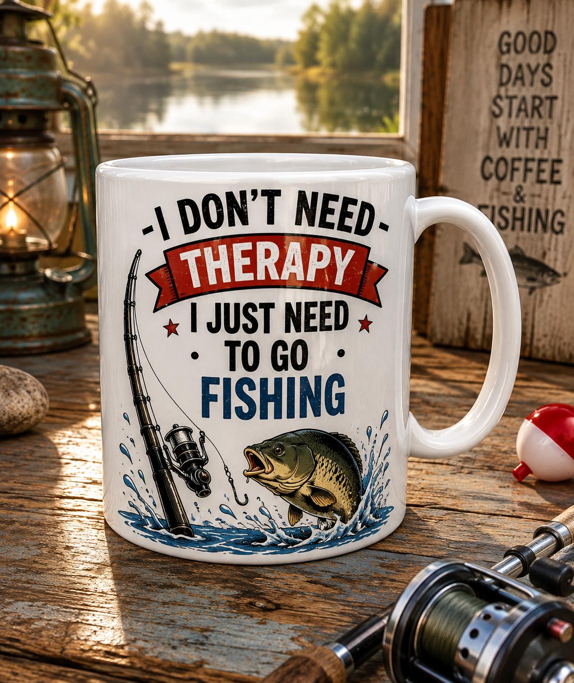 Funny Fishing Mug for Men I Don't Need Therapy Rude Fisherman Gift Perfect for Anglers and Humor Lovers