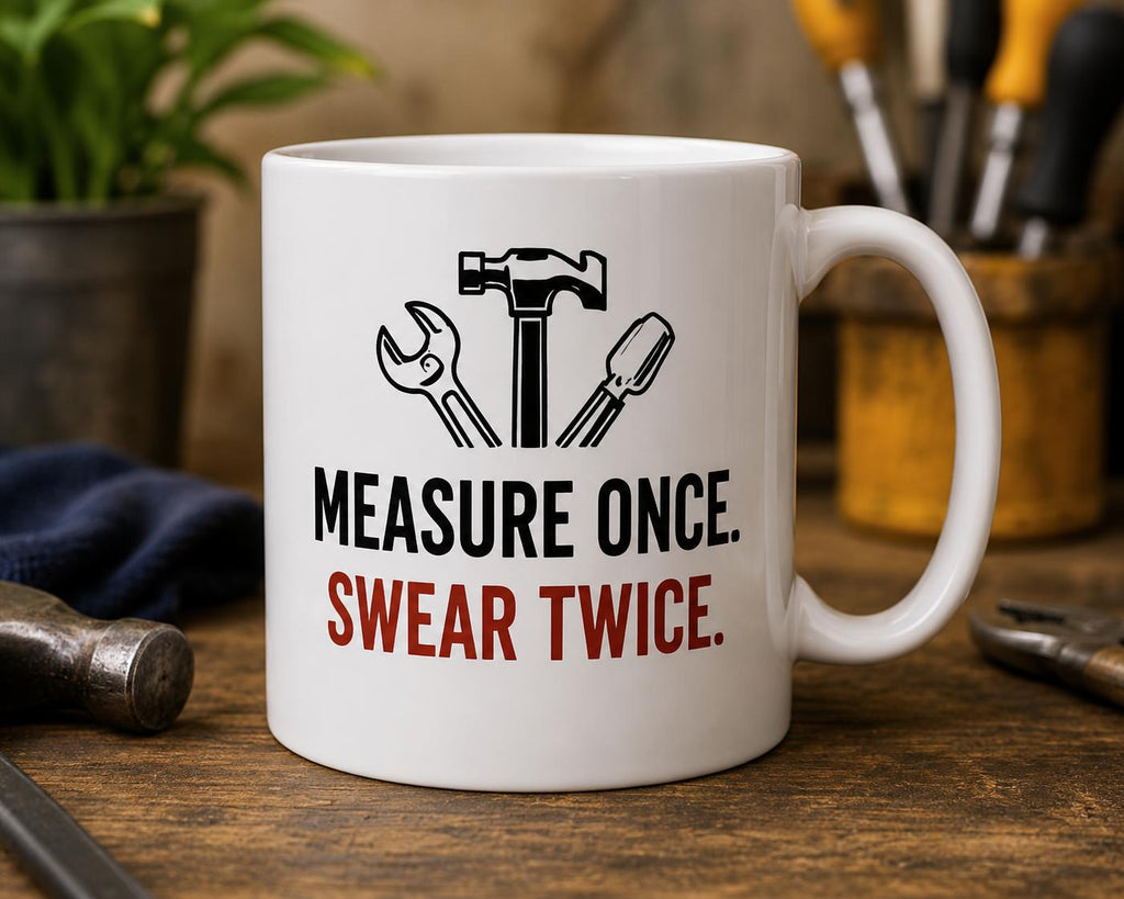 Measure Once Swear Twice Mug | Funny Carpenter Mug | DIY Gift | Builder Coffee Mug | Tradesman Gift | Woodworker Ceramic Mug 
