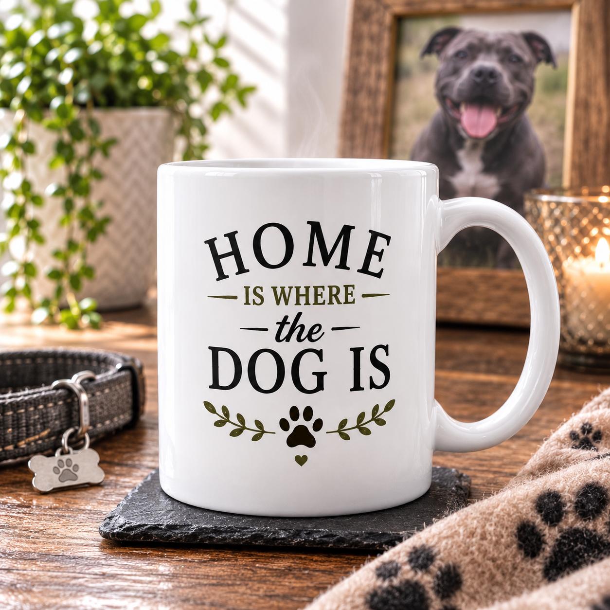 Home Is Where The Dog Is Mug | Funny Dog Lover Gift | Ceramic Coffee Mug | Gift for Dog Mum, Dog Dad, Pet Owner | 11oz Tea Cu