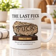 The Last Fuck Fossil Discovery mug in kitchen