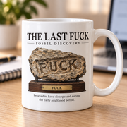 The Last Fuck Fossil Discovery mug in office